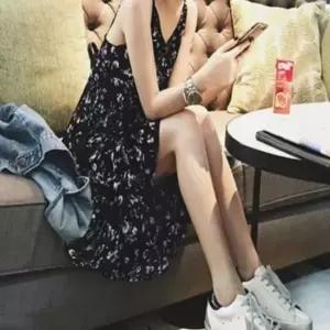 이쁘다요 플라워 원피스 끈 나시 프릴 해변 휴가 민소매