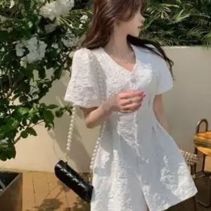 브이넥 미니 원피스 반팔 데일리룩 데이트 A라인 원피스