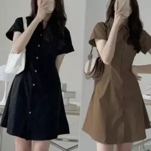 이쁘다요 슬림 여자 짧은 카라 반팔 단추 미니 스타일 원피스