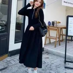 이쁘다요 올블랙 여자 라인 여성 치마 스타일 원피스 여름 니트 카라 미니 반집업 롱 반팔