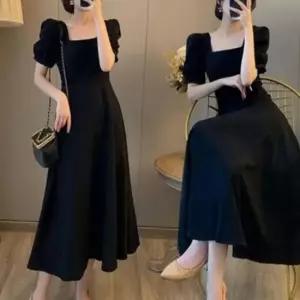 이쁘다요 벌룬 여자 블랙 롱 원피스 패션 반팔 데이트 하객룩 카라 라인 예쁜 미니 소매