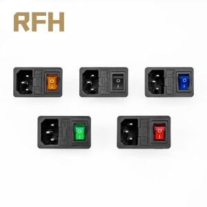 10A 퓨즈 로커 스위치가있는 1pcs IEC320 C14 전원 소켓 커넥터 플러그 빨간색 녹색 파란색 검정색