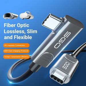 초슬림 USB C 광섬유 케이블 직각 VR 10Gbps 3.2 Gen2 액티브 광 데이터 전송 VR/AR PD60W 충전용