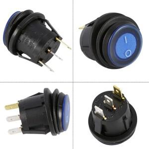 라운드 로커 스위치 SPST 방수 벨트 램프, 오프닝 20mm, 6A, 3 핀 ON/OFF, 밀폐형 자동차 보트 해양 LED