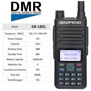 고성능 바오펑 DM-1801 DMR 무전기 - 디지털 및 아날로그, 듀얼 타임 슬롯, 비상 양방향 통신에 이상적