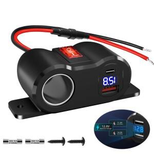 120W QC3.0 & PD3.0 아울렛 12V 시가 라이터 소켓 스플리터 LED 볼트미터/로커 포함 자동차 RV 해양 바이크