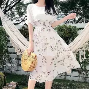 친절한탄씨 쉬폰 투피스st 원피스 허리 스모크밴딩 플레어 스커트 여름원피스 편한원피스