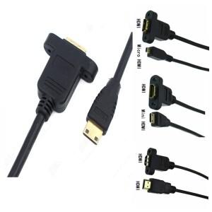 마이크로&미니 소형 HDMI 호환 남성-여성 연장 커넥터 나사 잠금 패널 마운트 HD AV 카메라 케이블 1FT