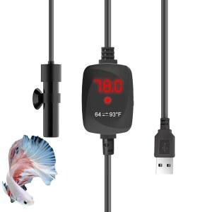 FUMAK 슈퍼 미니 수족관 히터 USB 10W 알루미나 세라믹 베타 조절 가능한 잠수식 물고기 디지털 디스플레이 온도 조절기가 있는 소형 어항 거북이 히터, 0-1갤런 탱크용