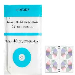 리오보드 CD 바인더 페이지 링 3개용 리필 시트 DVD 48개 보관 블루레이 인서트용 케이스 슬리브 홀더