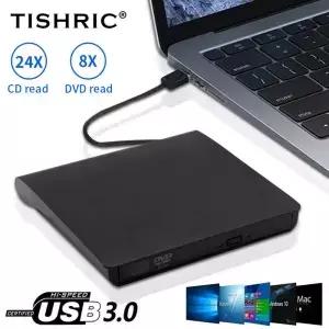 TISHRIC 외장 CD 리더 PC 데스크탑 노트북용 USB 3.0 DVD 드라이브 DVD-ROM 8X 24X