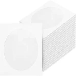 화이트 페이퍼 CD DVD 슬리브 100개 투명 창과 플랩이 있는 120g 5인치 봉투 홀더