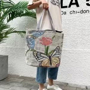 나비 꽃 숄더백 에코백 패브릭 천가방 빅사이즈 쇼퍼백 여성가방 데일리룩 20대가방