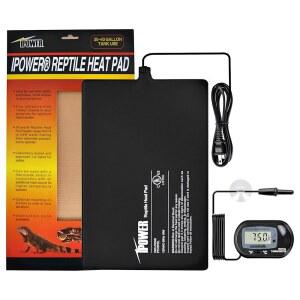 iPower 8 x 12 인치 16W 파충류 온열 매트, LCD 디지털 수족관 온도계, 거북이 도마뱀 개구리 및 기타 작은 동물을위한 탱크 워머 테라리움 패드, 멀티 사이즈