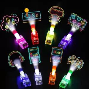 24PCS 비디오 게임 파티 핑거 라이트 선호 생일 위한 8가지 디자인 조명 굿이백 스터퍼스 벌크 게이머