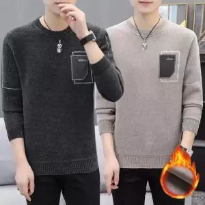 남성 겨울 출근룩 보들 코듀로이 기모 라운드 니트티