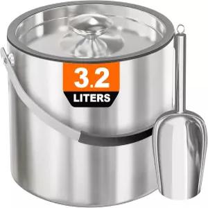 실리콘 뚜껑 집게 및 스트레이너가 있는 3.2L/3.4QT 단열 스 버킷 파티용 칵테일 바용 이중 벽 스테인리스