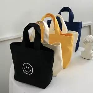 블랙 스마일 캔버스 에코백 아이보리 에코백 토트백 여성가방 캔버스토트백 미니가방