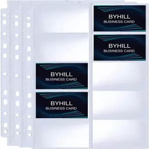 BYSTER 30 팩 600 포켓 명함 슬리브 바인더 시트 2/3/4 링 초투명 페이지 양면 10 신용 카드