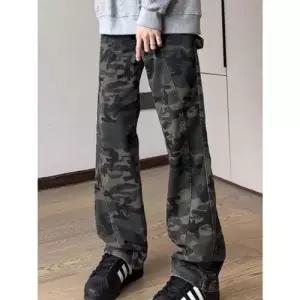 엘럽 바지 데님 빈티지 남성용 일자핏 청바지 바이브 카무플라주 봄가을 루즈핏 세미 부츠컷 박템3