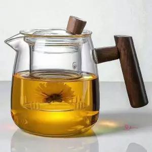 내열유리 차포트 티팟 손잡이 500ml 거름망 원목uvw200