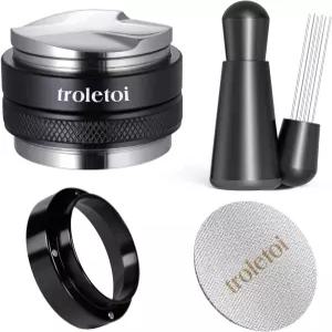 51mm 에스프레소 액세서리 키트 - 커피 디스트리뷰터 탬퍼 레벨러 WDT 도구 투약 깔때기 및 퍽 스크린