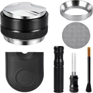필론 51mm 에스프레소 액세서리 키트 6Pcs 듀얼 헤드 커피 레벨러 퍽 스크린 탬퍼 매트 투약 깔때기 WDT