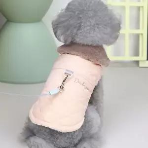 강아지 누빔 똑딱이 패딩 점퍼 1P 하네스링 퍼카라