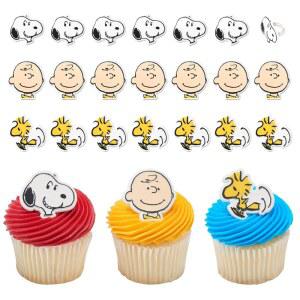 DECOPAC PEANUTS 컵케이크 링, 24 스누피 , 브라운, 토퍼 케이크 장식, 24팩 식품 - 우드스탁 찰리 안전