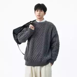 엘럽 남성 니트 춘추 이너 라운드넥 꽈배기 스웨터 질감 기모 카디건 박템3