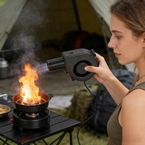 BBQ 팬 12V 가변 속도 컨트롤러가 있는 조절식 풍선형 장작 난로, 그릴, 바베큐용 에어 블로워