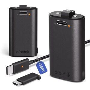 2팩 Xbox 충전식 배터리 팩, Series X 플레이 및 충전 키트 1400mAh 용량 3시간 만에 완전히 충전, 9피트 USB 타입-C 케이블, 호환 가능한 /S, One /S /X /Elite 컨트롤러