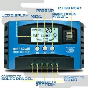 MPPT 태양광 충전 컨트롤러 12V 24V 패널 배터리 30A 40A 50A 60A 100A 듀얼 USB LCD 디스플레이 로드 포