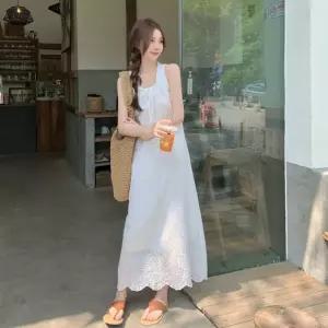 민소매 펀칭 스트링 리본 원피스 LL-D177