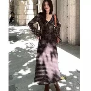 여사친 원피스 롱 검정 가을 스러운 도트 MACHI3