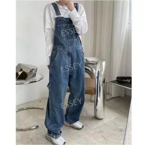청 바지 팬츠 와이드핏 작업복 멜빵 워크웨어 오버롤 남성용 데님 루즈핏 빅사이즈 청바지
