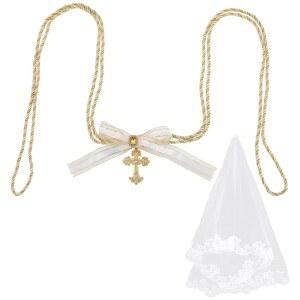WADORN 신부 레이스 베일이 있는 웨딩 로프 파티 라인스톤 핸드패스트 올가미 장식 튤 메시 펜던트 결혼식 베일 여성 머리 2개, 코드 선물 행사 크로스 세트 용품