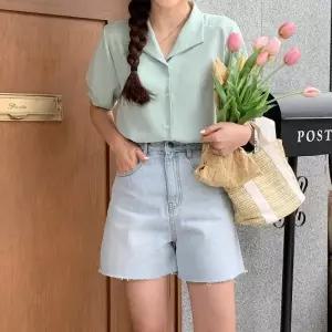 여자 데일리 페미닌 카라넥 퍼프 반팔 블라우스