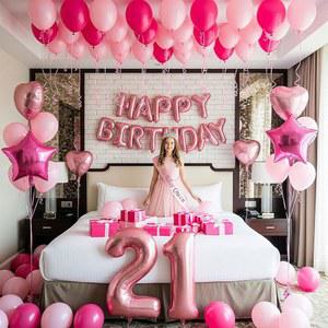 핑크 풍선이 있는 여아용 21번째 생일 파티 축하 하트 티아라 숫자 새시 행사 모양 별 장식, 용품 21개 글자 성인 및 풍선 십대