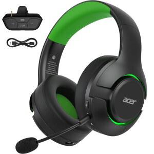 Xbox Series X|S & One용 Acer 무선 게이밍 헤드셋, 노이즈 캔슬링 마이크 포함 블루투스 5.4 헤드폰, 3D 서라운드 사운드, 40H 배터리, PC, PS5, 스위치, Mac과 호환 - 블랙 그린