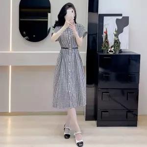여성 원피스 치마 춘하 빈티지 롱 체크 썸머 셔츠 반팔 A라인 스포M2