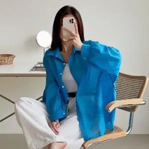 여자 살안템 거즈 시스루 커버업 가오리핏 파란색 셔츠_25444652_588872