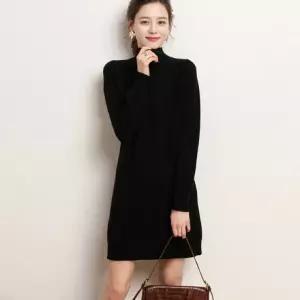 패션 시보리 반목 베이직 소매 겨울 니트 원피스 소프트한 스타일 따뜻한 고급스러운 긴팔