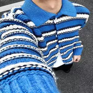 니트 빈티지 터틀넥 상의 카디건 남자니트 스트라이프 굵은 칼라넥 원템1
