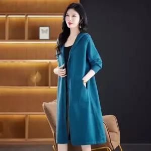 롱 니트 가을 봄가을 카디건 붐 후드 솔리드 위 무릎 여자후드가디건 스웨터 ible3