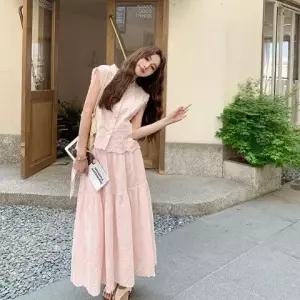 [아리엘스타일]레이스펀칭 로맨틱무드 핑크셋업 멜로핑크투피스