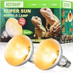 BESTSHOP 열 램프 전구 160와트 파충류 풀 스펙트럼 UVA UVB 자연 채광 베이싱 스팟 및 양서류용 햇빛 2팩