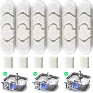 DeftPet 반려견 분수 필터 6팩 스펀지 6개 12L/15L/18L 물그릇 디스펜서 고양이용 스테인리스 스틸