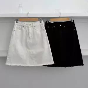 [옷자락] 여성 A라인 청 미디스커트 5부 비스판 데님 치마