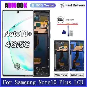 삼성 노트 10 플러스 N975F용 AMOLED 디스플레이  10+용 LCD 터치 스크린 S펜 및 지문 인식 지원